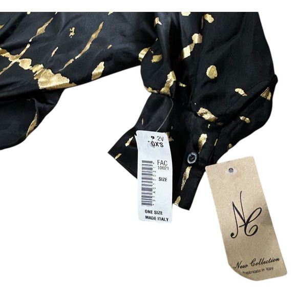 New Collection Black Gold Oversized Blouse Dolman Sleeve Button Front One Size - Picture 5 of 8